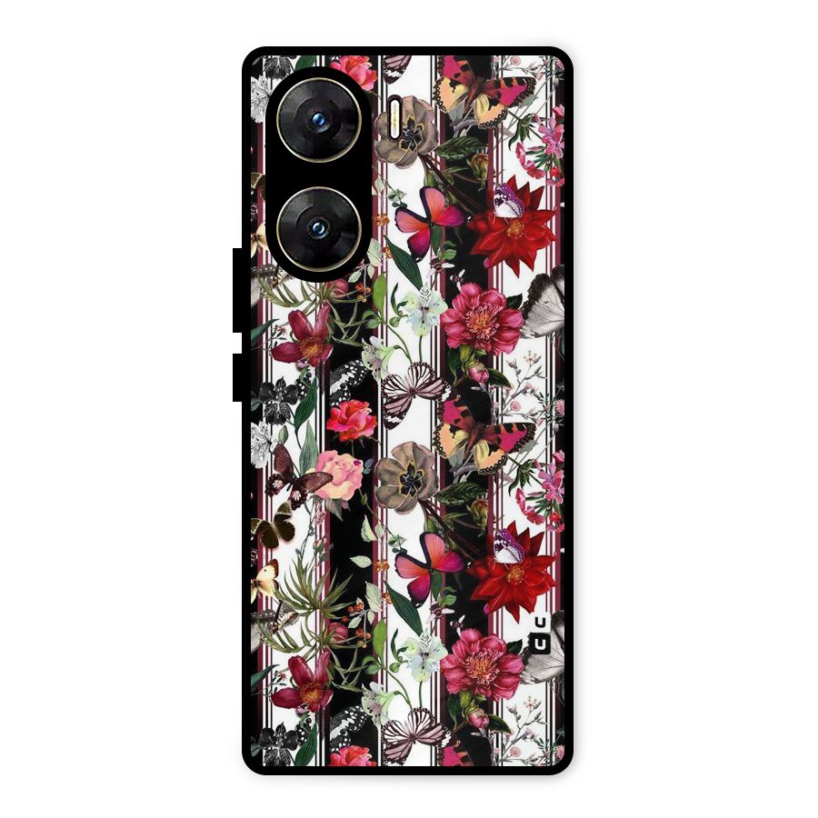 Butterfly Flowers Metal Back Case for Vivo V29e