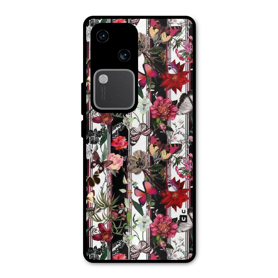 Butterfly Flowers Metal Back Case for Vivo V30 Pro