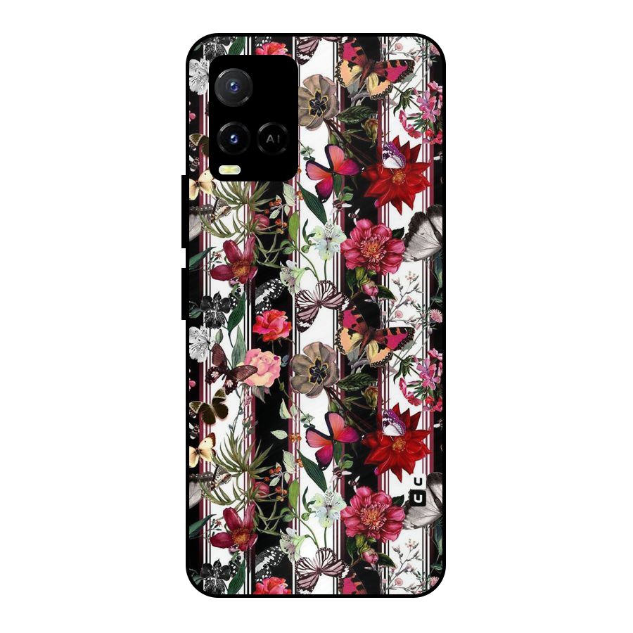 Butterfly Flowers Metal Back Case for Vivo Y21 2021