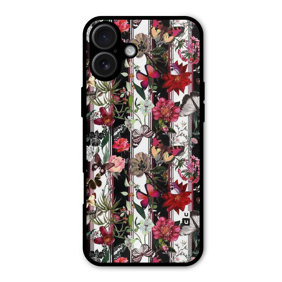 Butterfly Flowers Metal Back Case for iPhone 16 Plus
