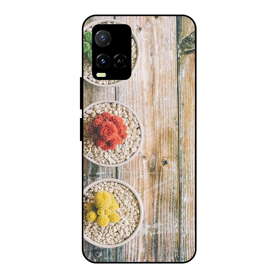 Cacti Decor Metal Back Case for Vivo Y21T
