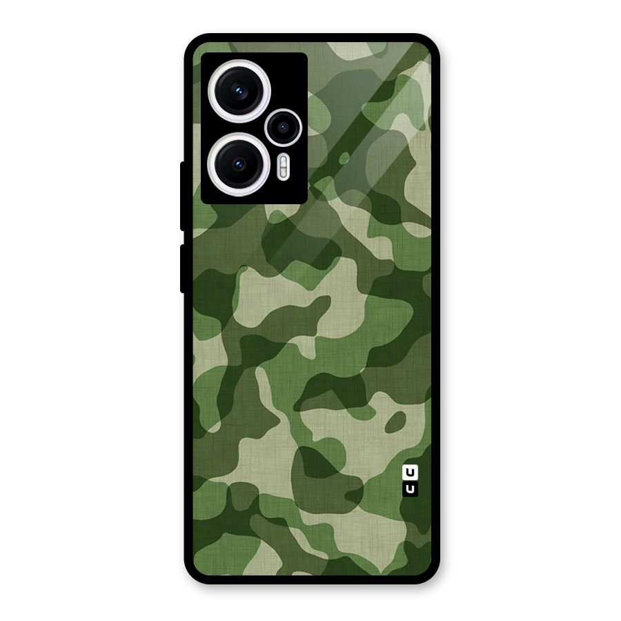 Camouflage Pattern Art Glass Back Case for Poco F5