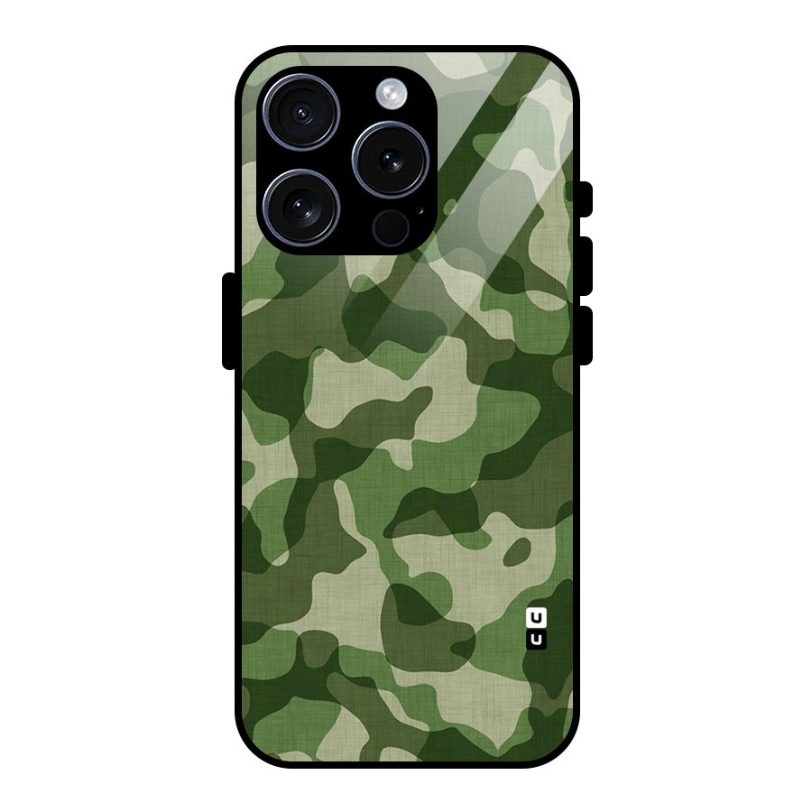 Camouflage Pattern Art Glass Back Case for iPhone 15 Pro