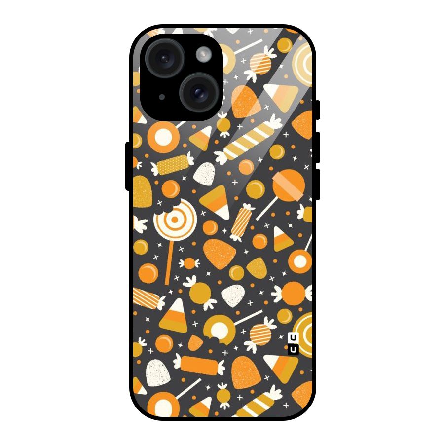Candies Pattern Glass Back Case for iPhone 15