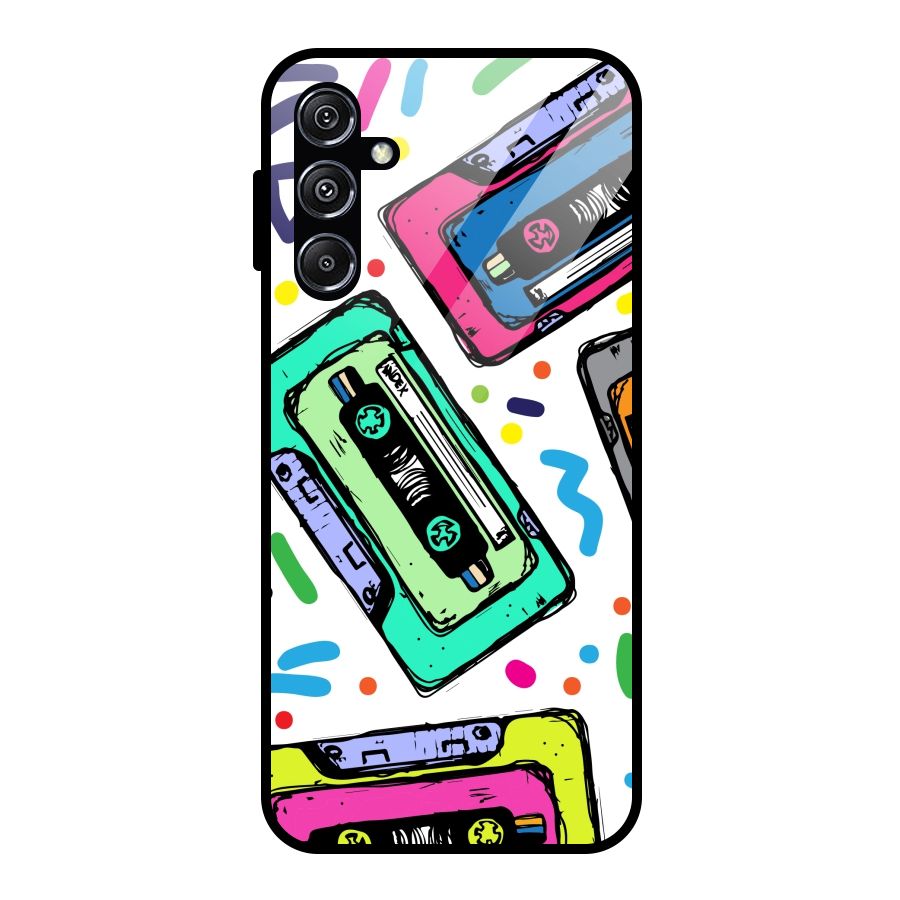 Cassette Pattern Glass Back Case for Galaxy M34 5G