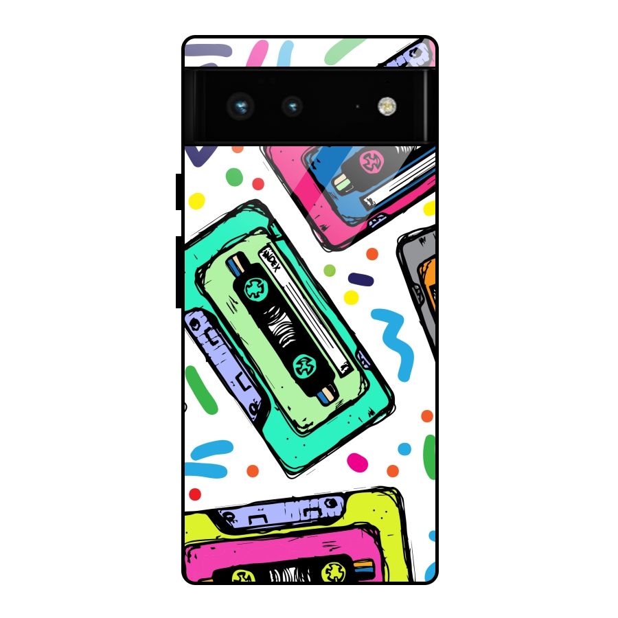 Cassette Pattern Glass Back Case for Google Pixel 6