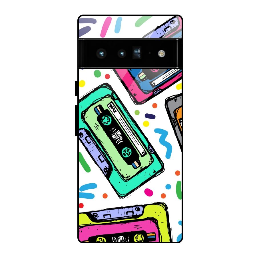 Cassette Pattern Glass Back Case for Google Pixel 6 Pro
