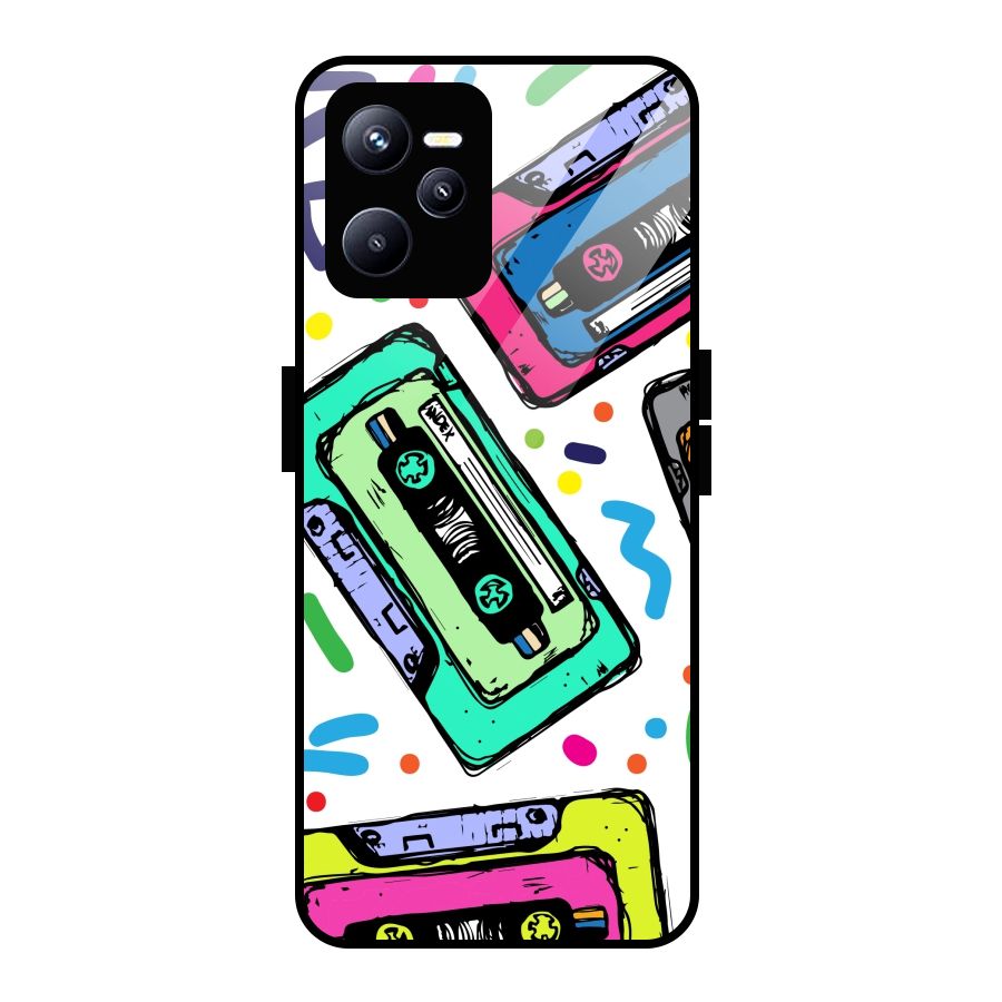 Cassette Pattern Glass Back Case for Realme C35