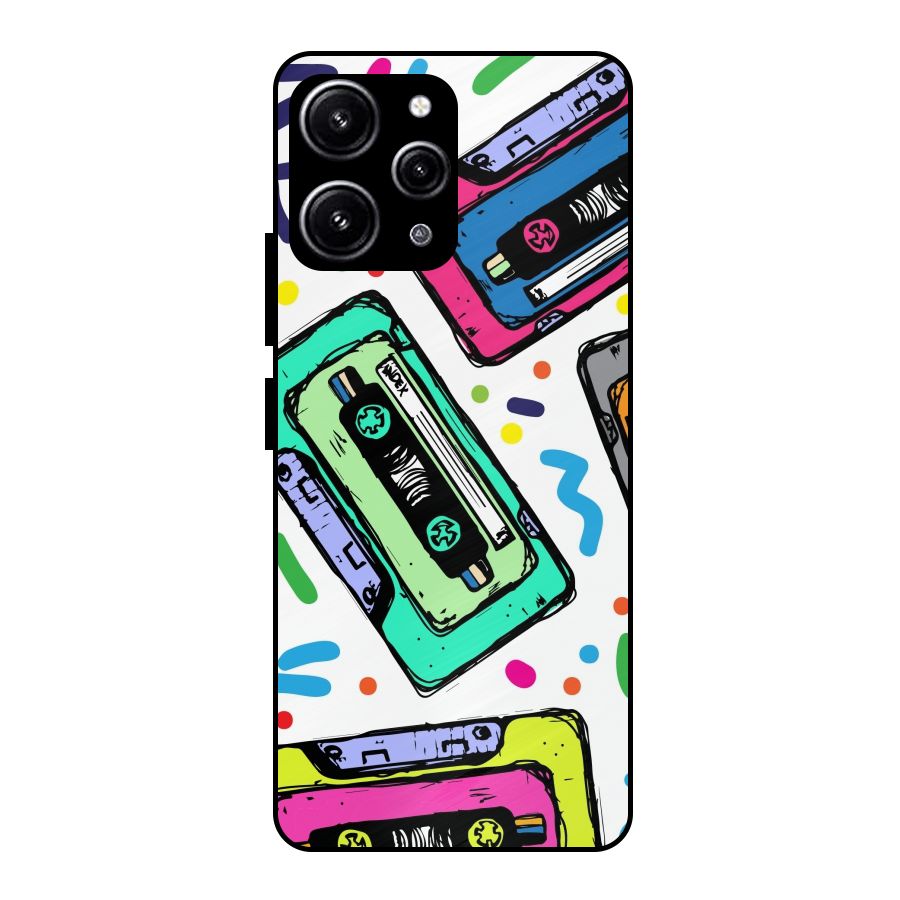 Cassette Pattern Glass Back Case for Redmi 12 4G