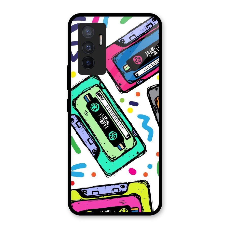 Cassette Pattern Glass Back Case for Vivo V23e