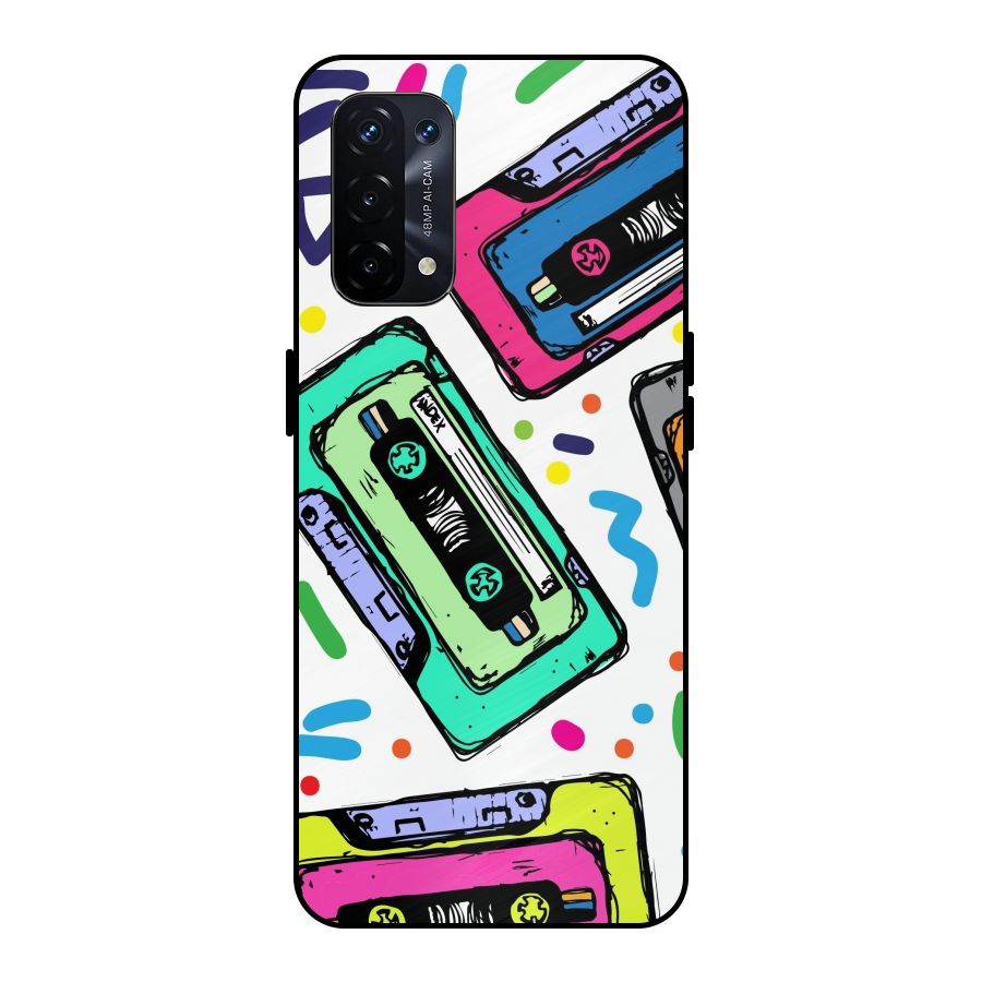 Cassette Pattern Metal Back Case for Oppo A74 5G