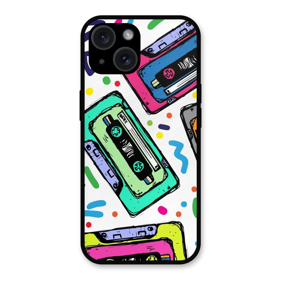Cassette Pattern Metal Back Case for iPhone 15
