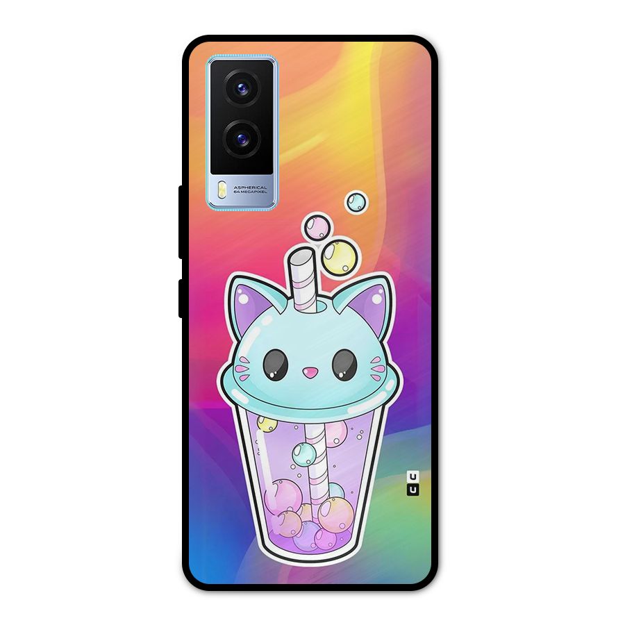Cat Drink Metal Back Case for Vivo V21e 5G