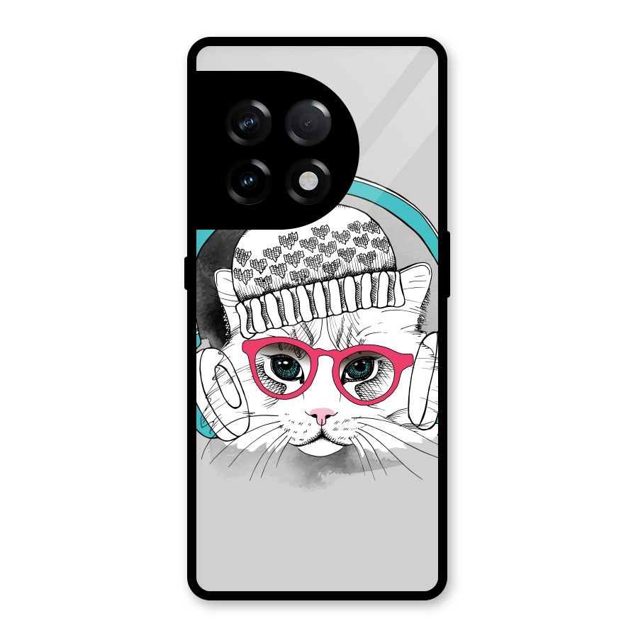 Cat Headphones Glass Back Case for OnePlus 11R