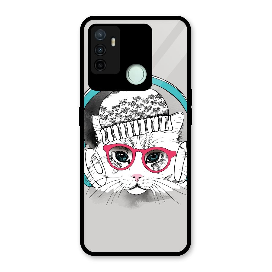 Cat Headphones Glass Back Case for Oppo A53