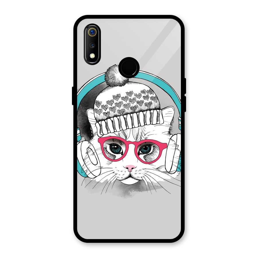 Cat Headphones Glass Back Case for Realme 3