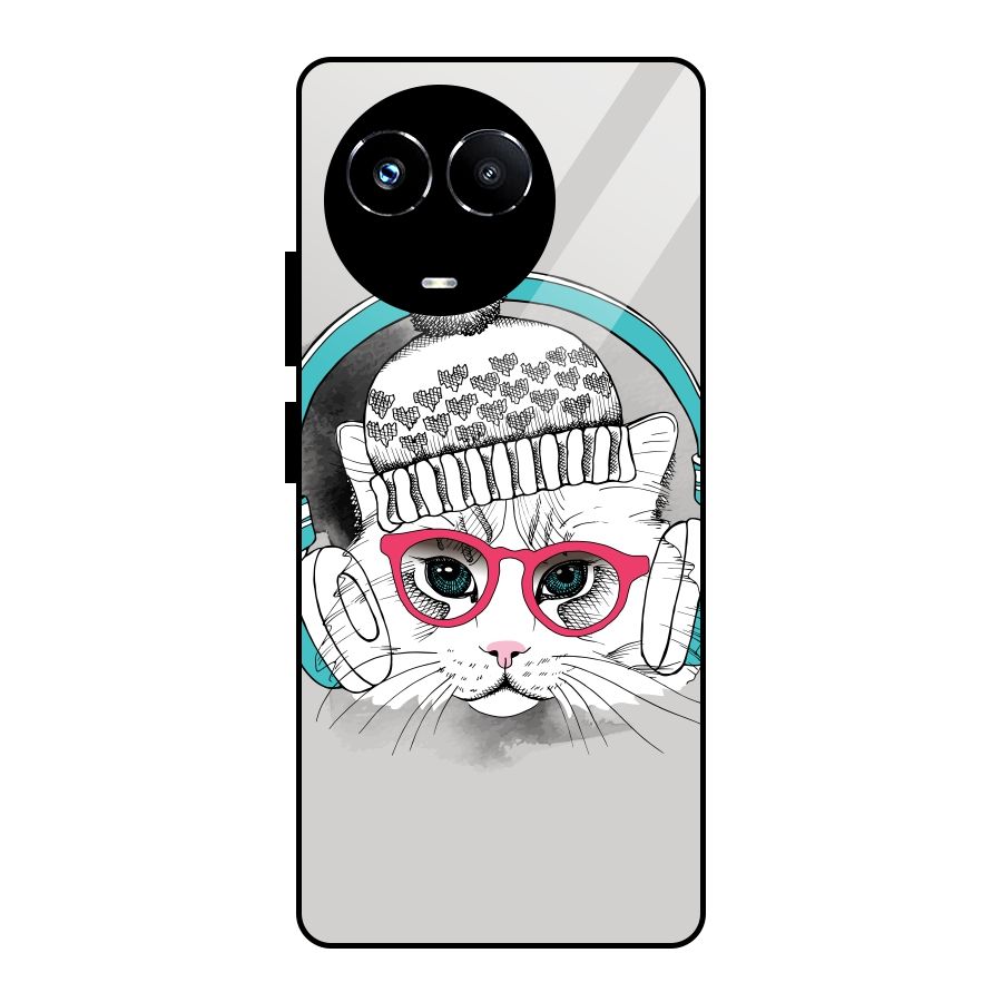 Cat Headphones Glass Back Case for Realme Narzo 60X