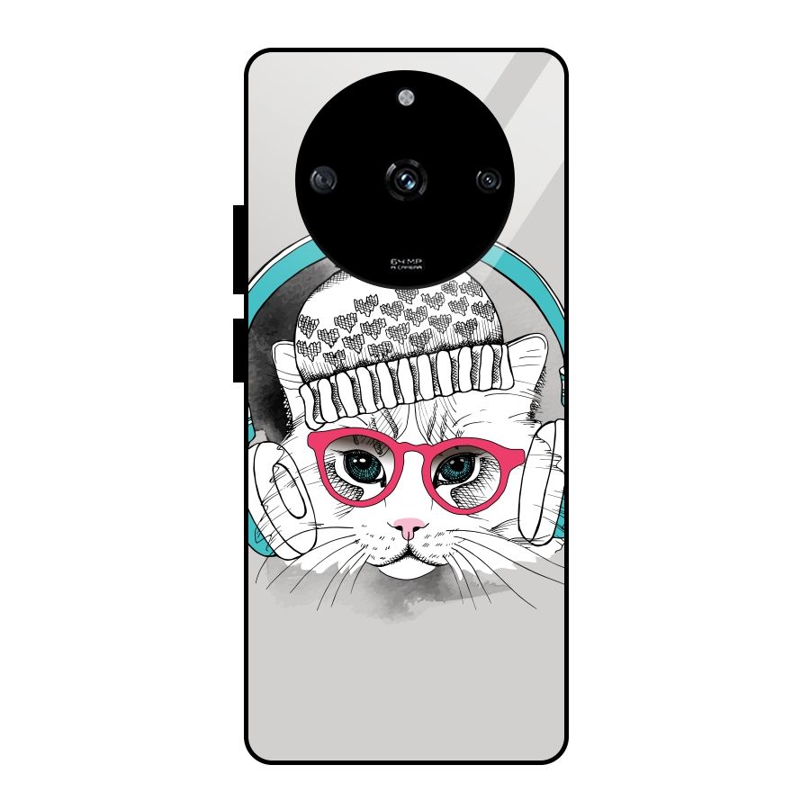 Cat Headphones Glass Back Case for Realme Narzo 60 5G