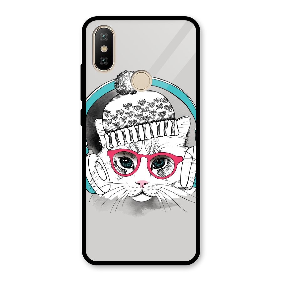 Cat Headphones Glass Back Case for Redmi A2
