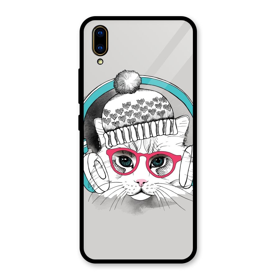 Cat Headphones Glass Back Case for Vivo V11 Pro