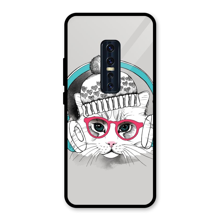 Cat Headphones Glass Back Case for Vivo V17 Pro
