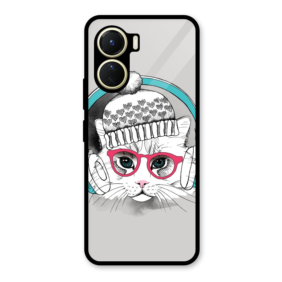 Cat Headphones Glass Back Case for Vivo Y16