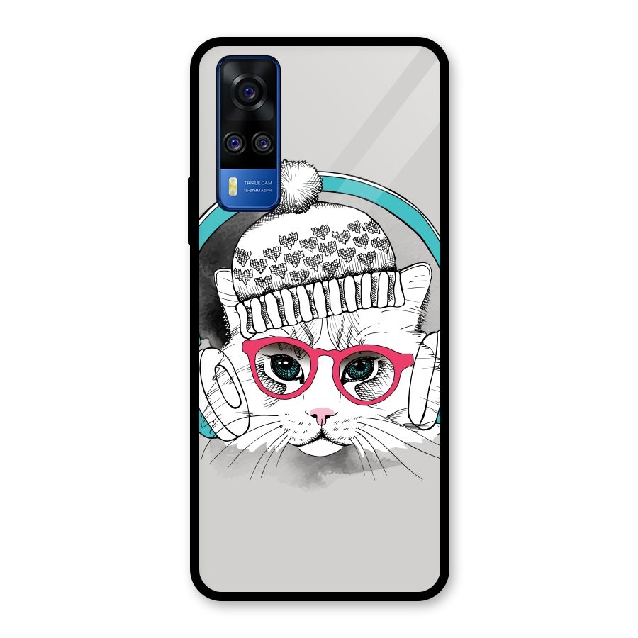 Cat Headphones Glass Back Case for Vivo Y31