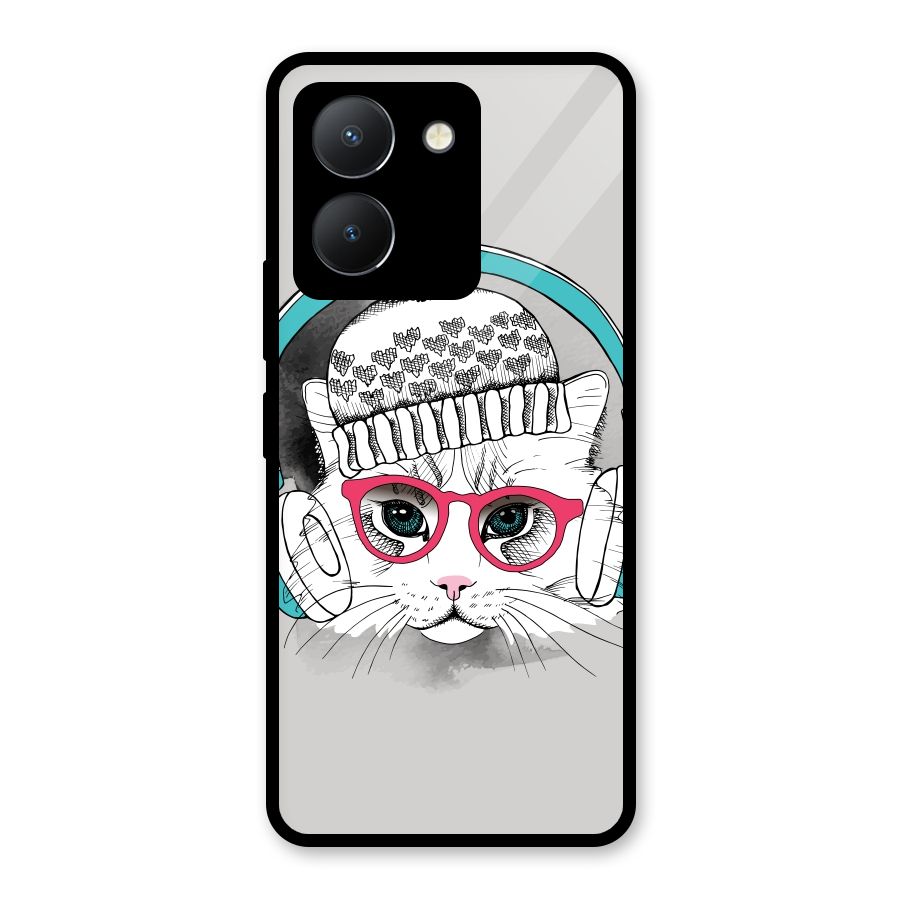 Cat Headphones Glass Back Case for Vivo Y36