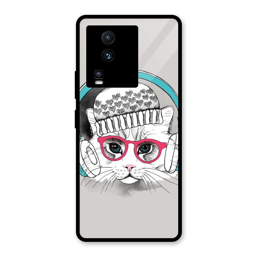 Cat Headphones Glass Back Case for Vivo iQOO Neo 7 Pro