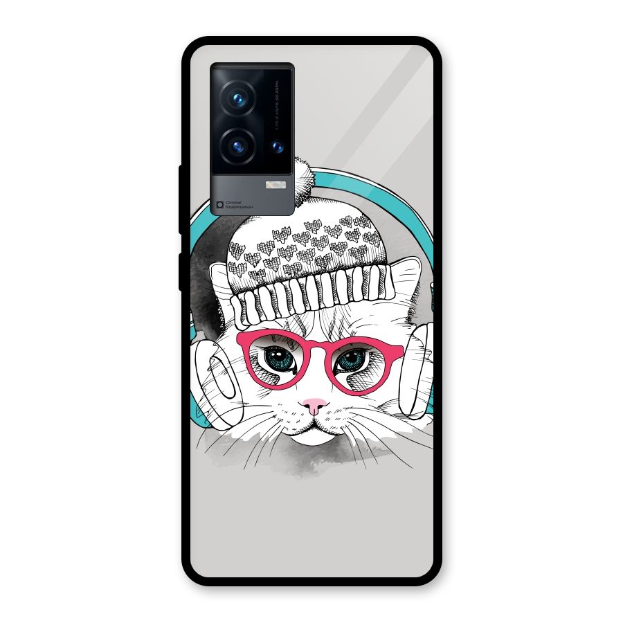 Cat Headphones Glass Back Case for iQOO 9 5G