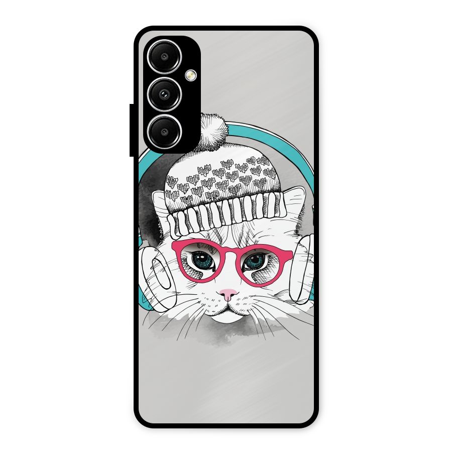 Cat Headphones Metal Back Case for Galaxy A05s