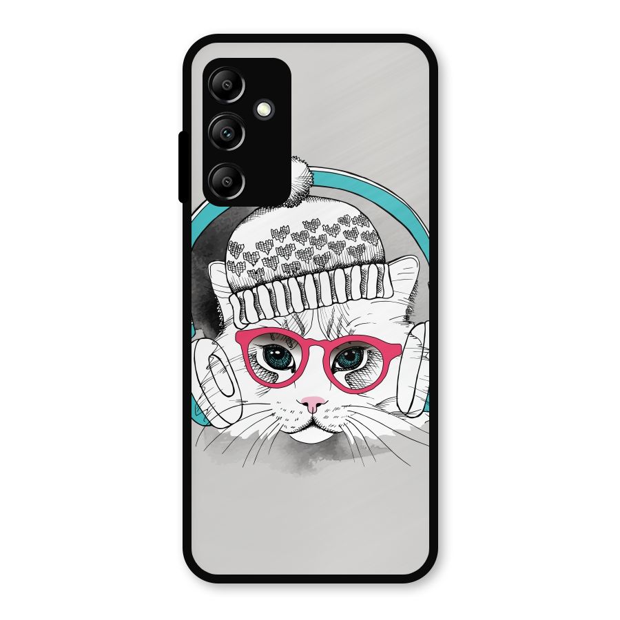 Cat Headphones Metal Back Case for Galaxy A14 5G