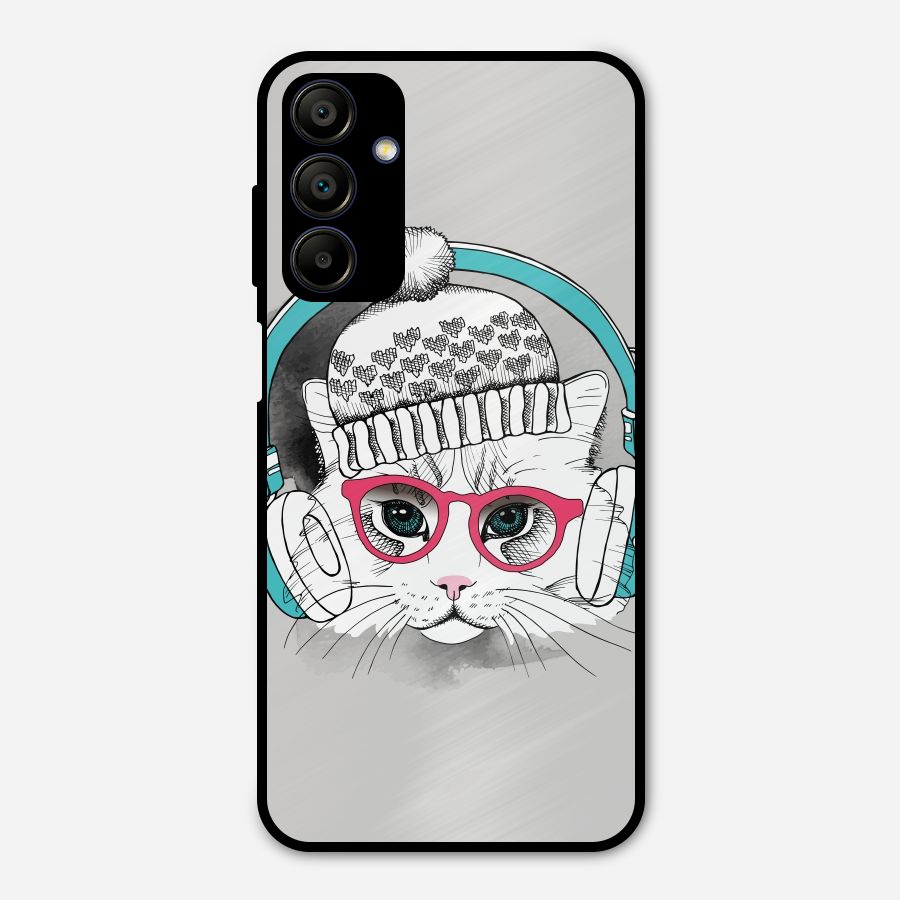 Cat Headphones Metal Back Case for Galaxy A15 5G