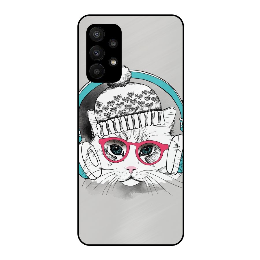 Cat Headphones Metal Back Case for Galaxy A23