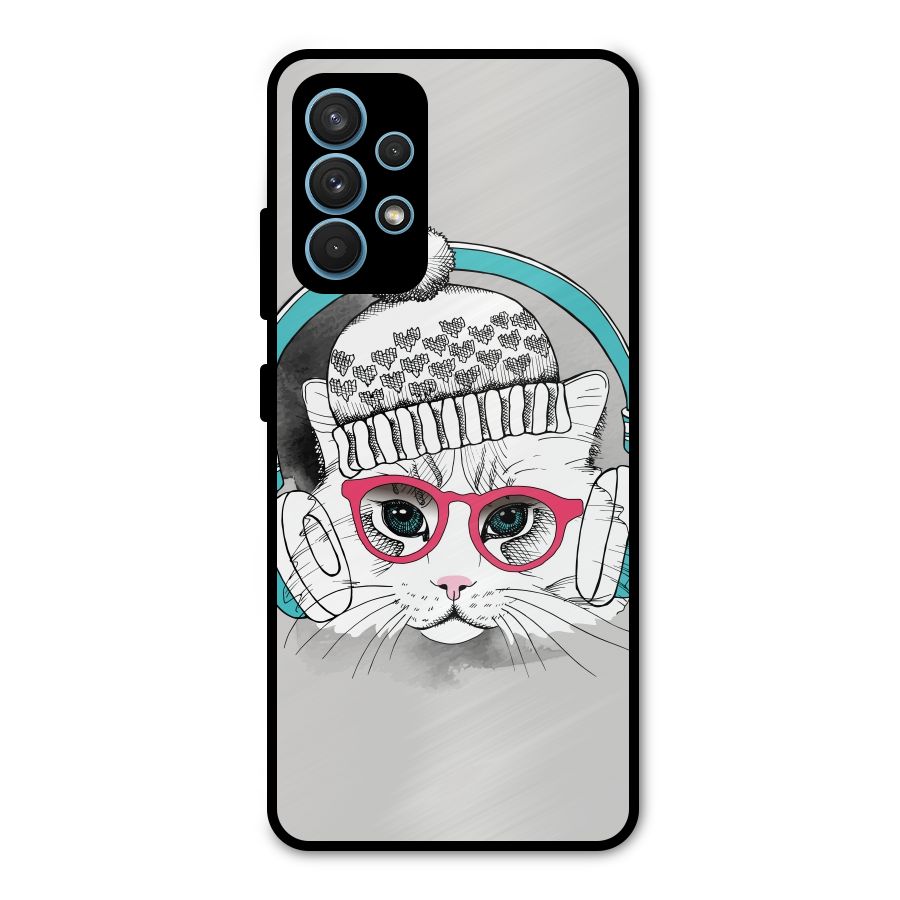Cat Headphones Metal Back Case for Galaxy A32