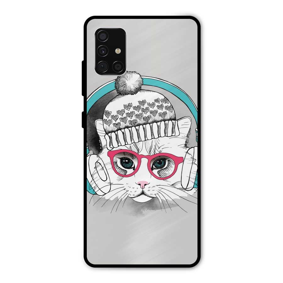 Cat Headphones Metal Back Case for Galaxy A51
