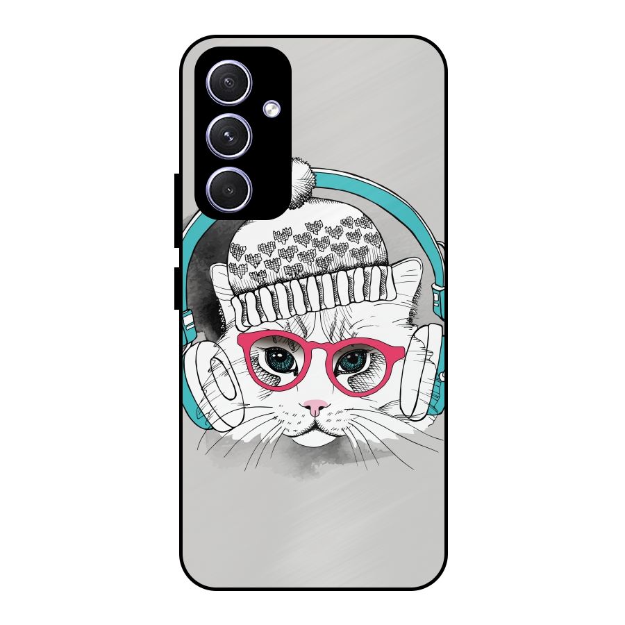Cat Headphones Metal Back Case for Galaxy A54