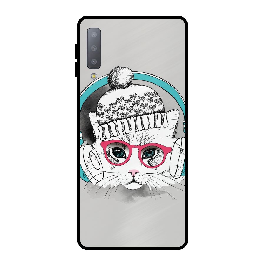 Cat Headphones Metal Back Case for Galaxy A7 (2018)