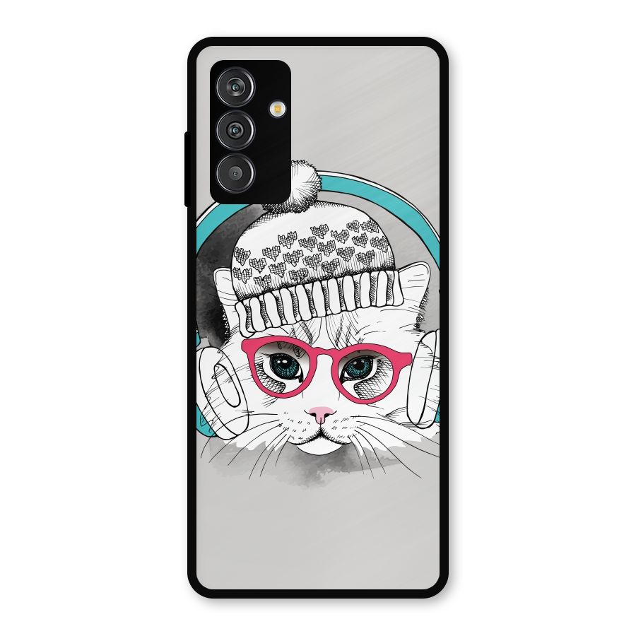 Cat Headphones Metal Back Case for Galaxy F13
