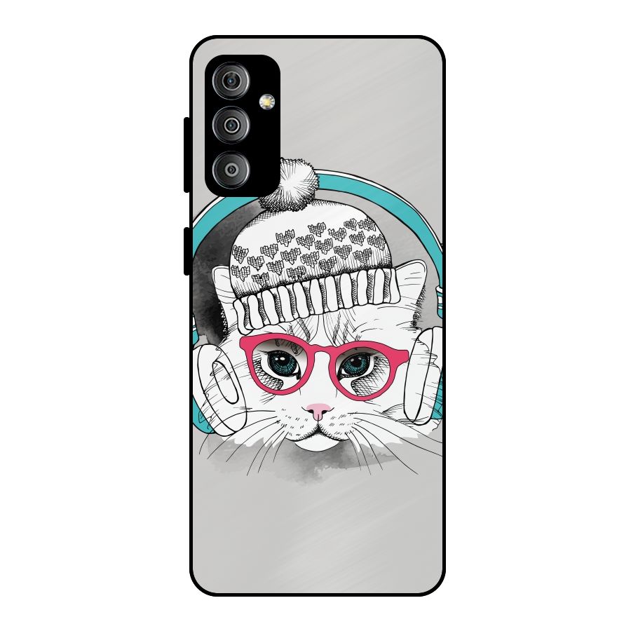 Cat Headphones Metal Back Case for Galaxy F23