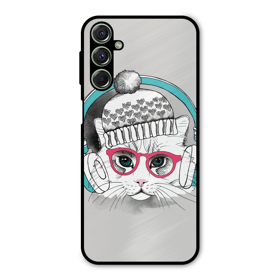 Cat Headphones Metal Back Case for Galaxy F34