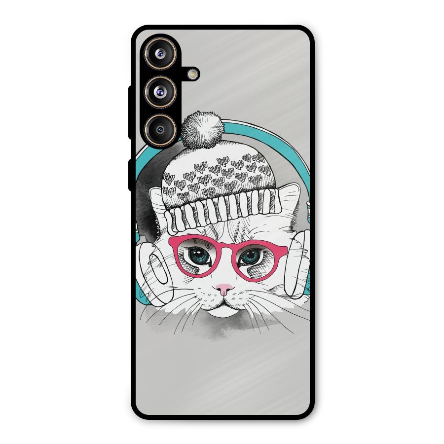 Cat Headphones Metal Back Case for Galaxy F55