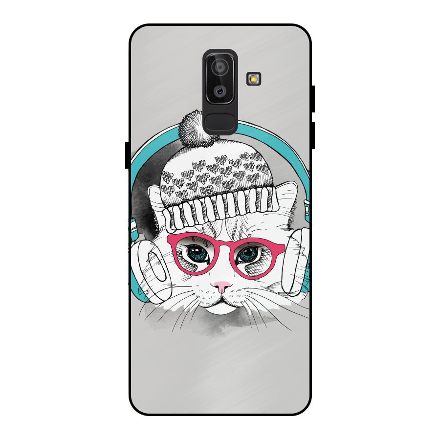 Cat Headphones Metal Back Case for Galaxy J8