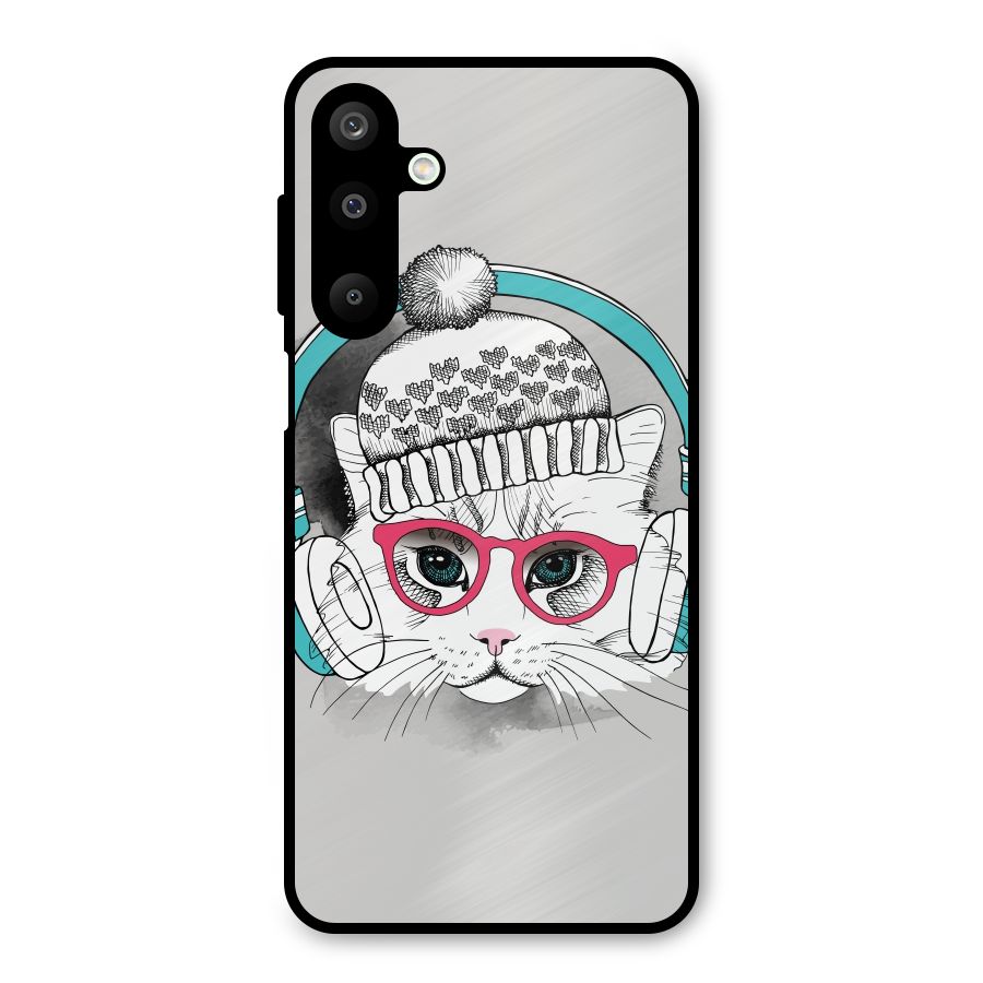Cat Headphones Metal Back Case for Galaxy M16