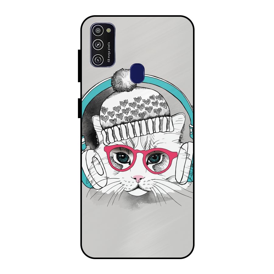 Cat Headphones Metal Back Case for Galaxy M30s