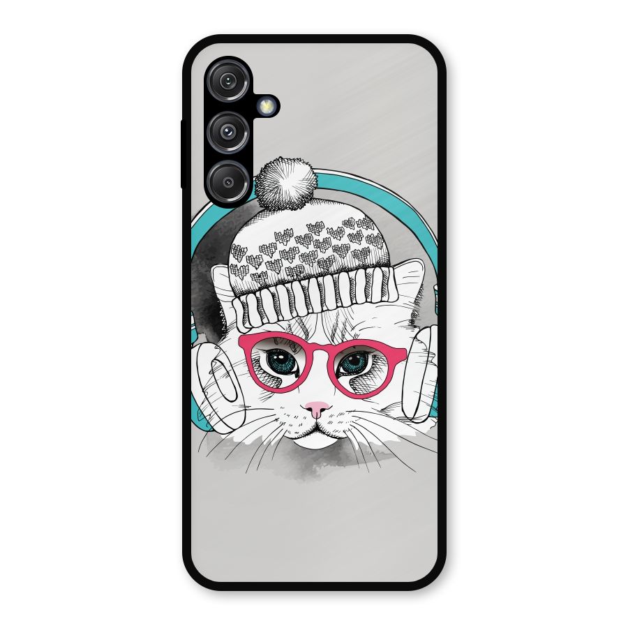 Cat Headphones Metal Back Case for Galaxy M34 5G
