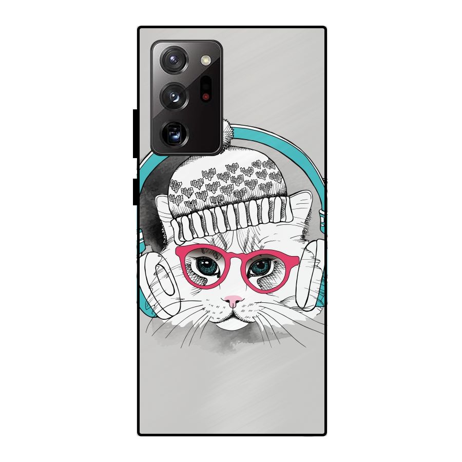 Cat Headphones Metal Back Case for Galaxy Note 20 Ultra