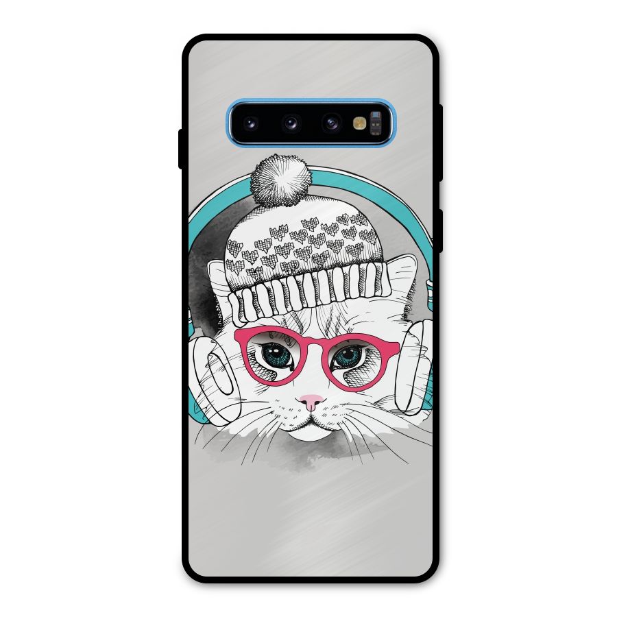 Cat Headphones Metal Back Case for Galaxy S10