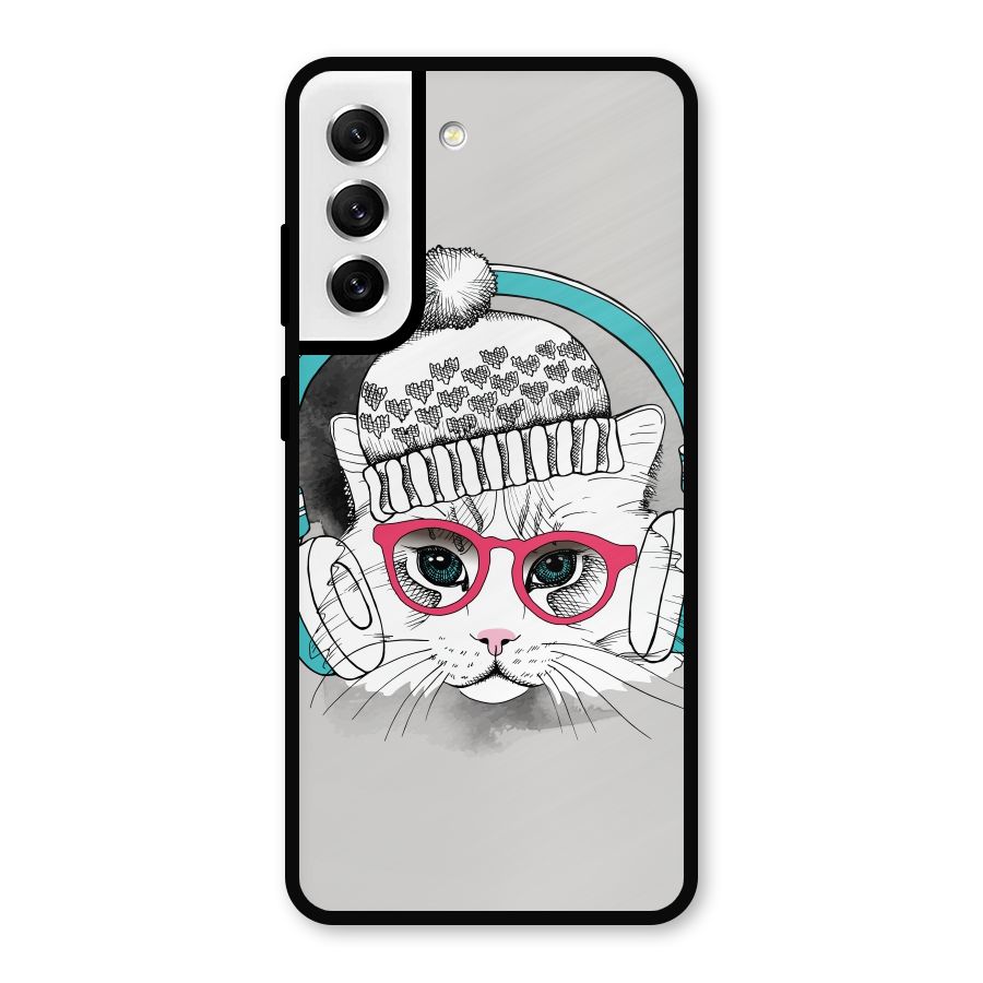 Cat Headphones Metal Back Case for Galaxy S21 FE 5G