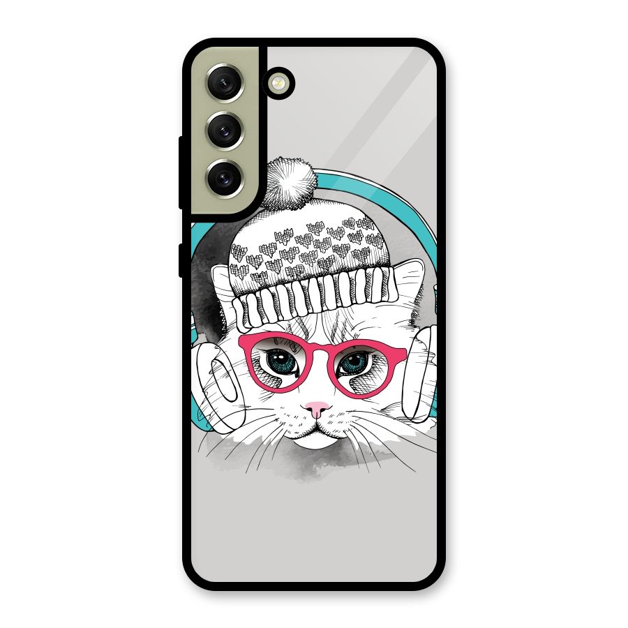 Cat Headphones Metal Back Case for Galaxy S21 FE 5G (2023)